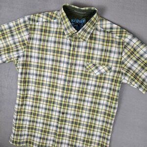 KUHL Stallion‎ Shirt Mens Large Short Sleeve Seersucker Plaid Green Camp Summer